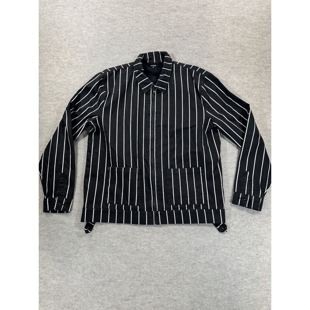 Jackson Jacket Womens Medium Black White Striped Patch Pockets Cotton Full Zip